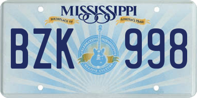 MS license plate BZK998