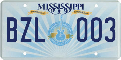 MS license plate BZL003