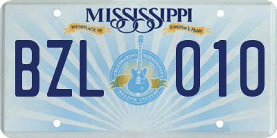 MS license plate BZL010