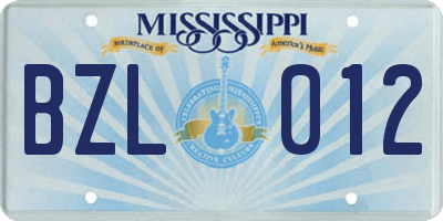 MS license plate BZL012