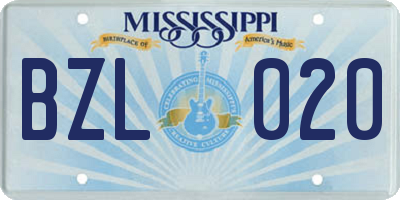 MS license plate BZL020