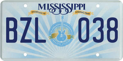 MS license plate BZL038