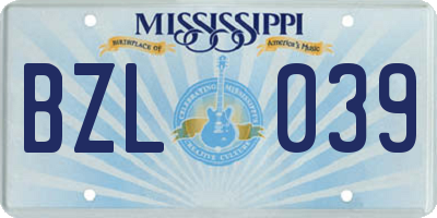 MS license plate BZL039