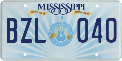 MS license plate BZL040