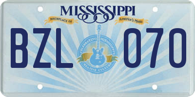 MS license plate BZL070