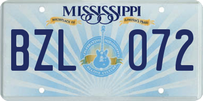 MS license plate BZL072