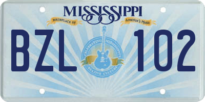 MS license plate BZL102