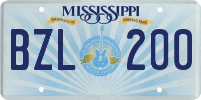 MS license plate BZL200