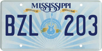 MS license plate BZL203