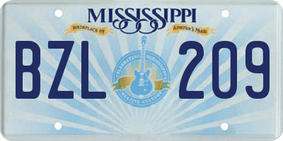 MS license plate BZL209