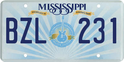 MS license plate BZL231
