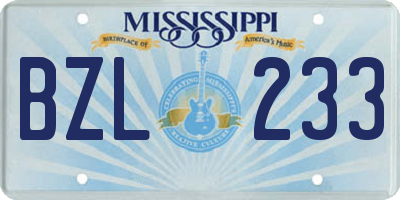 MS license plate BZL233