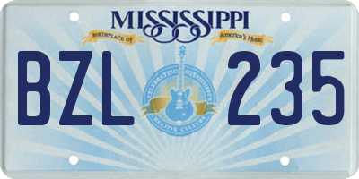 MS license plate BZL235