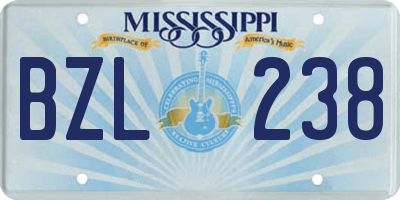 MS license plate BZL238