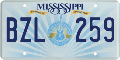 MS license plate BZL259