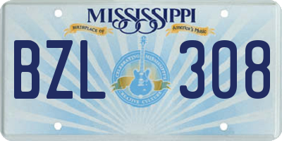 MS license plate BZL308