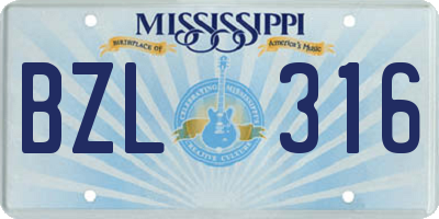 MS license plate BZL316