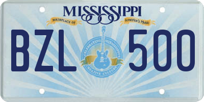 MS license plate BZL500