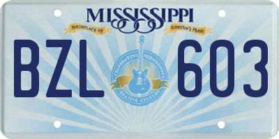 MS license plate BZL603