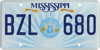 MS license plate BZL680