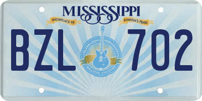 MS license plate BZL702