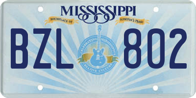 MS license plate BZL802