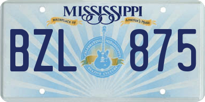 MS license plate BZL875