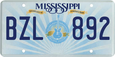 MS license plate BZL892