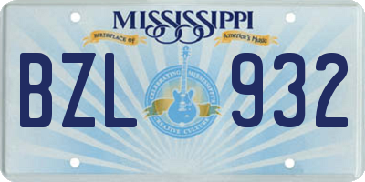 MS license plate BZL932