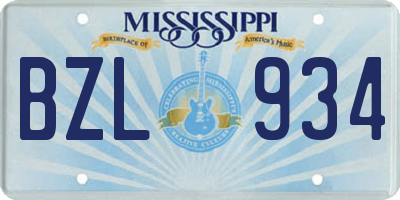 MS license plate BZL934
