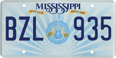 MS license plate BZL935