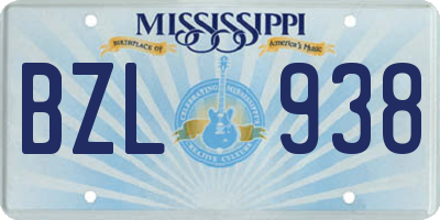 MS license plate BZL938