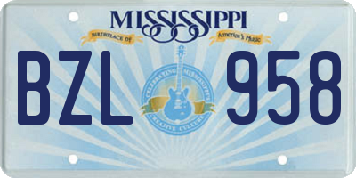 MS license plate BZL958