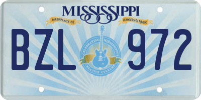MS license plate BZL972