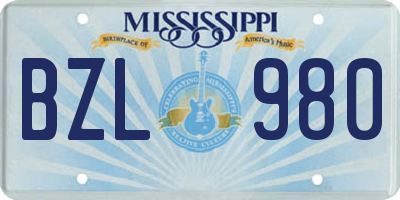 MS license plate BZL980