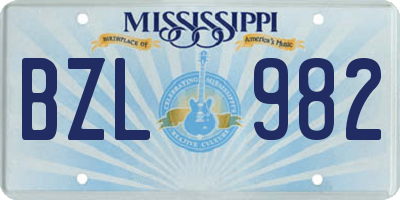 MS license plate BZL982