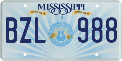 MS license plate BZL988