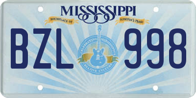 MS license plate BZL998