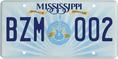MS license plate BZM002