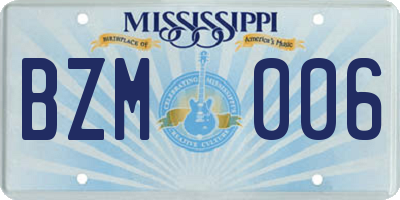 MS license plate BZM006