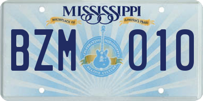MS license plate BZM010
