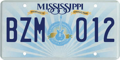 MS license plate BZM012