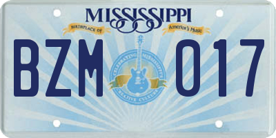 MS license plate BZM017