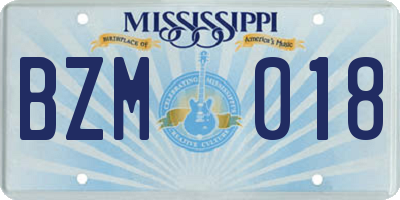 MS license plate BZM018