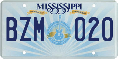 MS license plate BZM020