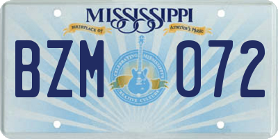 MS license plate BZM072
