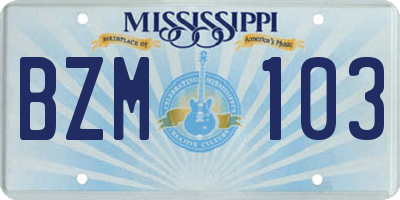 MS license plate BZM103