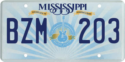 MS license plate BZM203