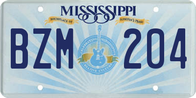 MS license plate BZM204