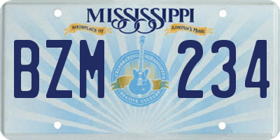 MS license plate BZM234